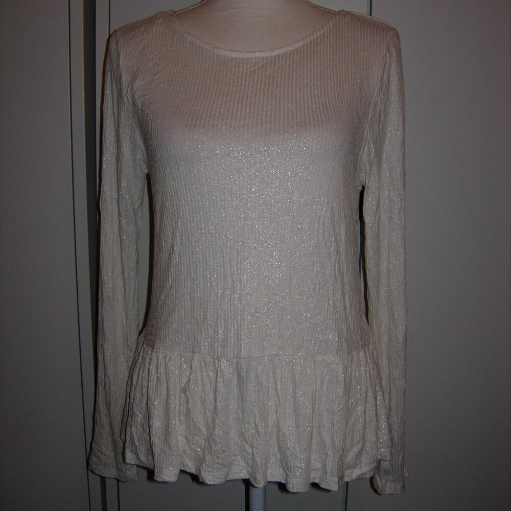 Planet Gold White Shimmery Ribbed Top L